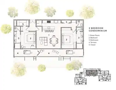 Two-bedroom condo floor plan Costa Rica