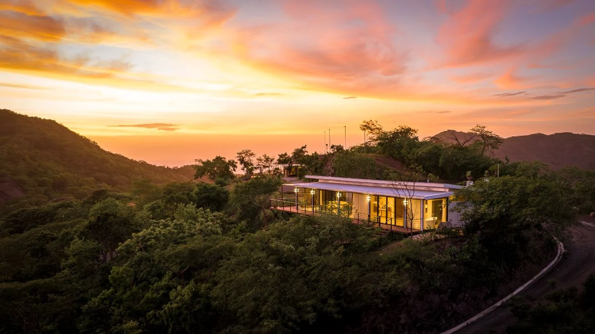 Corona del Cabo home on a hillside at sunset, Playa Grande
