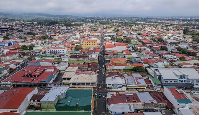 Aerial view of Alajuela city in Costa Rica's Central Valley