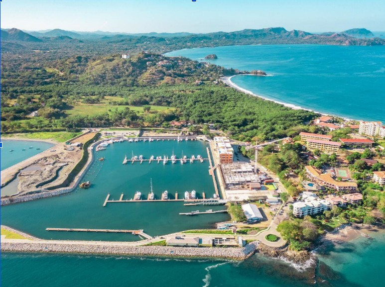 Aerial view of the marina and bay at Playa Flamingo, Guanacaste