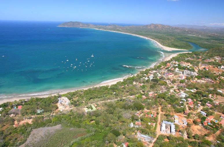 Aerial view of Tamarindo Bay and town in Guanacaste
