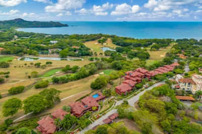 Aerial view of Bougainvillea 4105 buildings and the bay