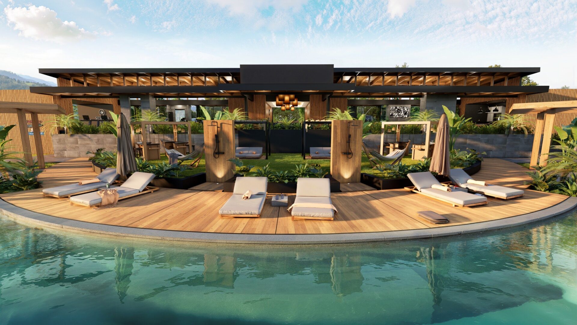 Pool deck render at Serena Blue